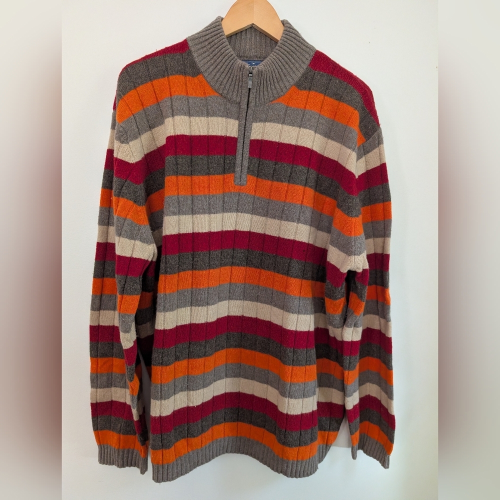 Faconnable Men's Striped Zip-Up Sweater - Red, Orange, Gray